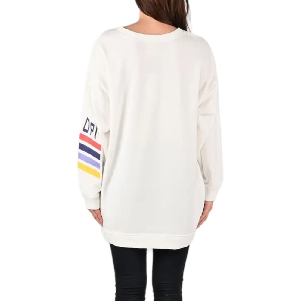 White Whoopi Long Sleeve Multicolor Stripe Logo French Terry Sweatshirt- Dubgee - Picture 6 of 6